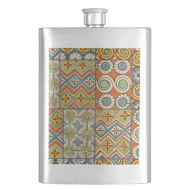 Geometric Colourful Antique Egyptian Graphic Art Hip Flask (Front)