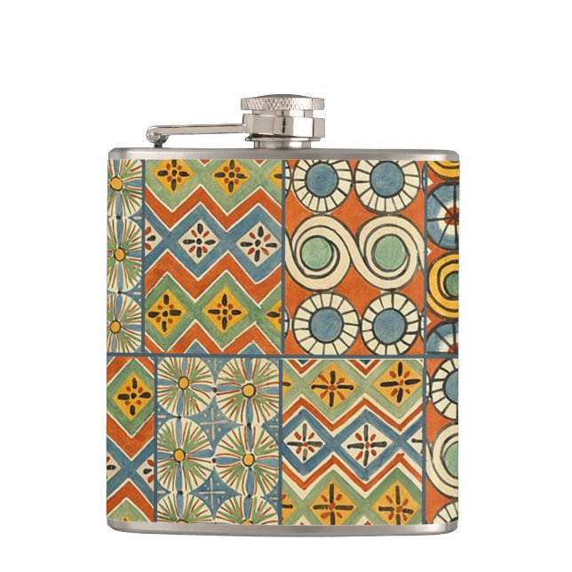 Geometric Colourful Antique Egyptian Graphic Art Hip Flask (Front)