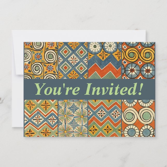 Geometric Colourful Antique Egyptian Graphic Art Invitation (Front)