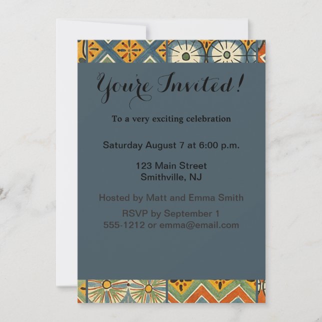 Geometric Colourful Antique Egyptian Graphic Art Invitation (Front)