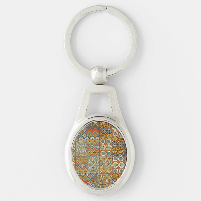 Geometric Colourful Antique Egyptian Graphic Art Key Ring (Front)