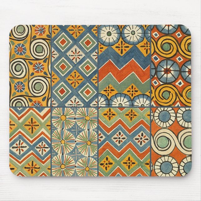 Geometric Colourful Antique Egyptian Graphic Art Mouse Mat (Front)