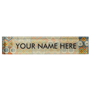 Geometric Colourful Antique Egyptian Graphic Art Nameplate