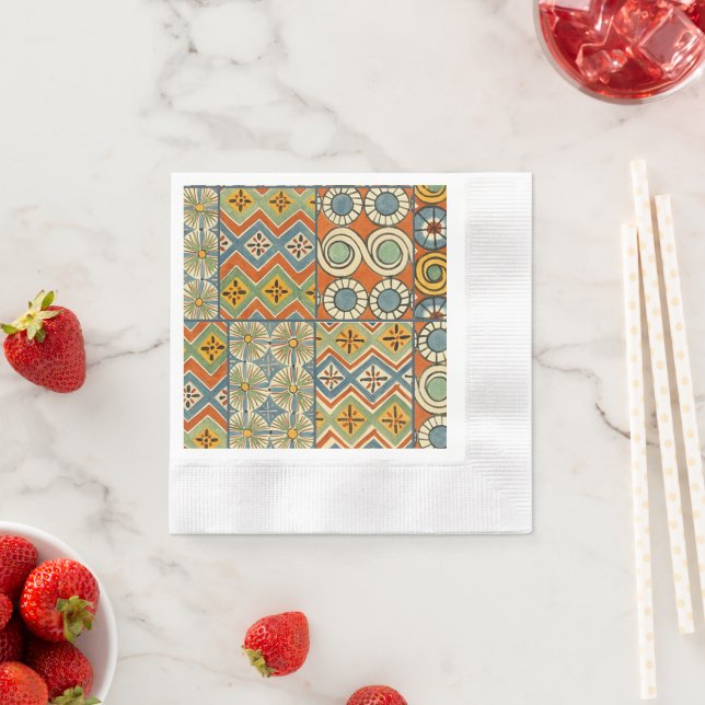 Geometric Colourful Antique Egyptian Graphic Art Napkin (Insitu)