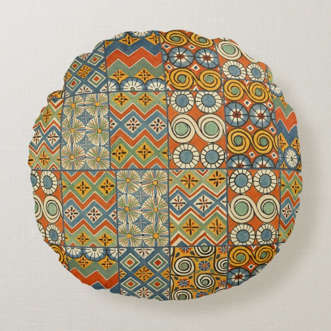 Geometric Colourful Antique Egyptian Graphic Art Round Cushion (Front)