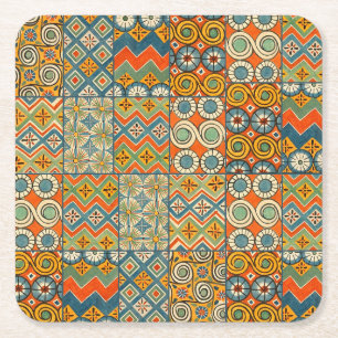 Geometric Colourful Antique Egyptian Graphic Art Square Paper Coaster