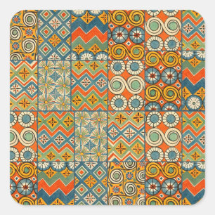 Geometric Colourful Antique Egyptian Graphic Art Square Sticker