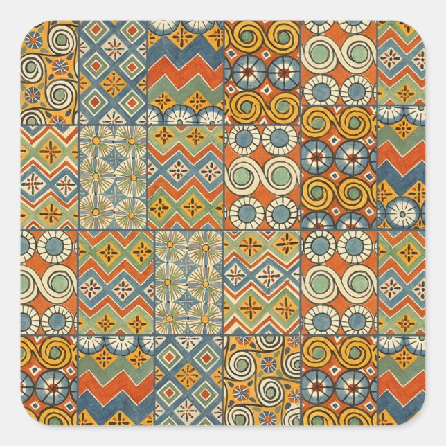 Geometric Colourful Antique Egyptian Graphic Art Square Sticker (Front)