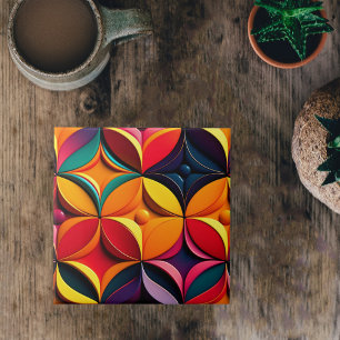 Geometric Colourful Floral Artwork Tile