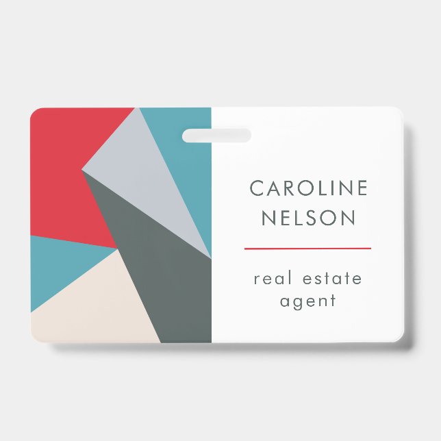 Geometric Colourful Modern Abstract Real Estate ID Badge (Front)