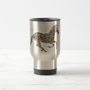 Geometric colourful unicorn travel mug