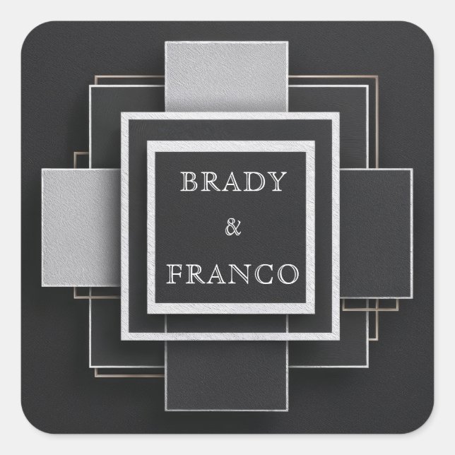 Geometric Contrast Layers Elegant Black Wedding  Square Sticker (Front)