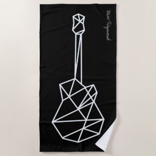 geometric cool music guitar on black beach towel