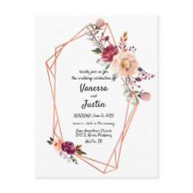 Geometric Copper Floral Wedding Invite Postcard