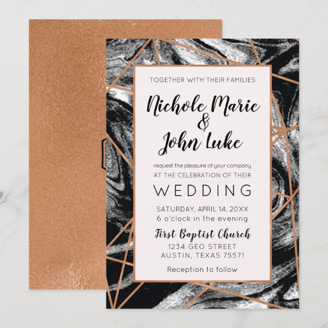 Geometric Copper Foil Watercolor Marble Invitation (Front/Back)