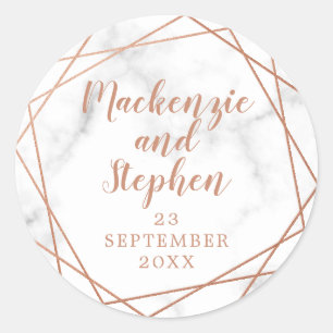 Geometric Copper Marble Personalised Wedding Classic Round Sticker
