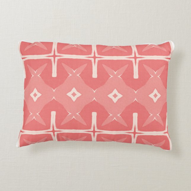 Geometric Coral and White Lattice Pattern Decorative Cushion (Back)