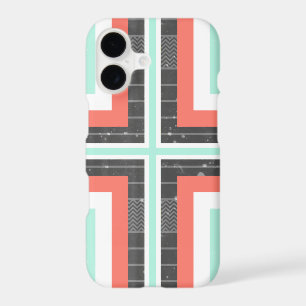 Geometric Coral & Mint Green Distressed Pattern