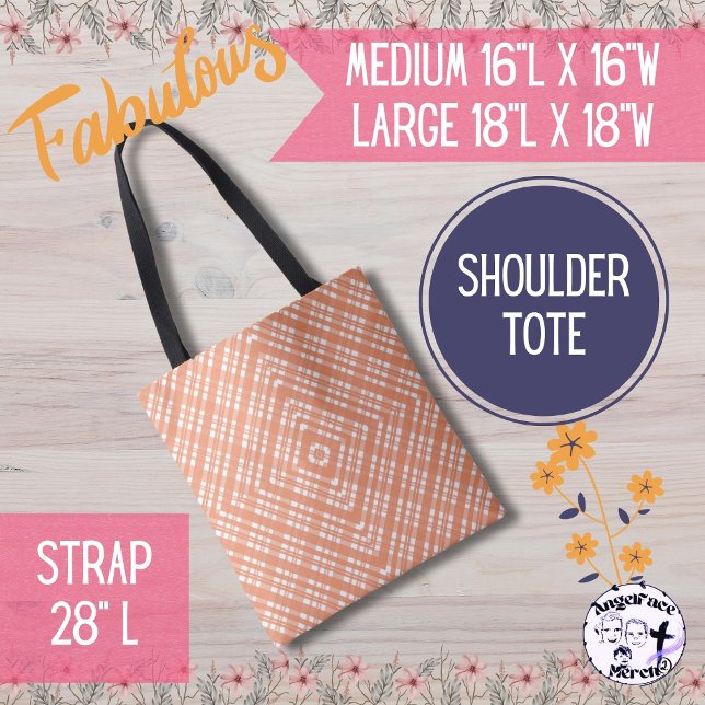 Geometric Coral Plaid Quilt Square Tote Bag (Add this cute coral plaid bag to take your wardrobe to a new level of country chic!)
