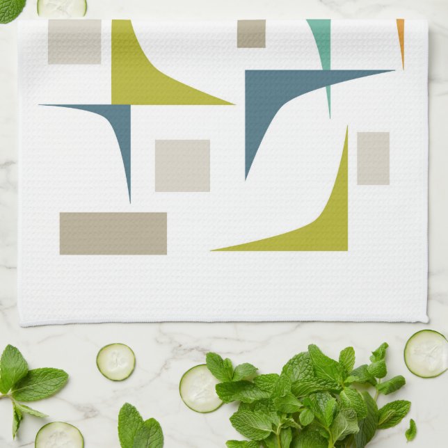 Geometric Corners Colourful Mid Century Modern Tea Towel (Folded)