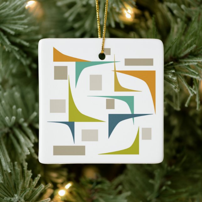 Geometric Corners Mid-century Orange Blue Green Ceramic Ornament (Tree)