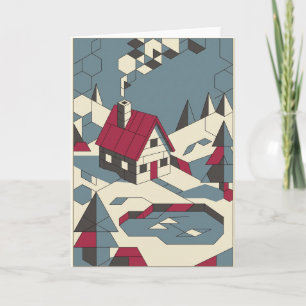 Geometric Cozy Winter Cottage Christmas Card