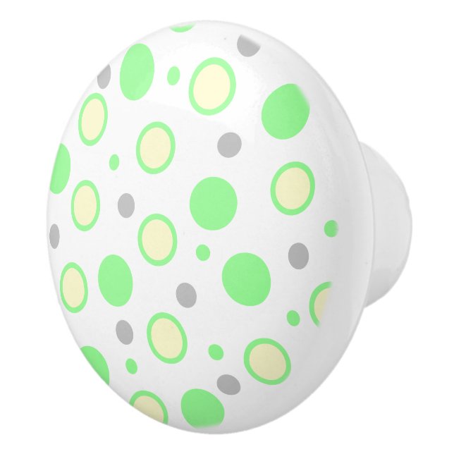 Geometric Cream Mint Yellow Grey Polka Dots Ceramic Knob (Right)