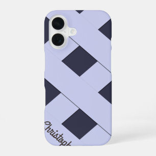 Geometric Crossing Pastel Blue Lines with Name iPhone 16 Case