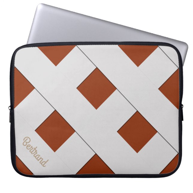 Geometric Crossing Pastel Grey Lines with Name Laptop Sleeve (Front)