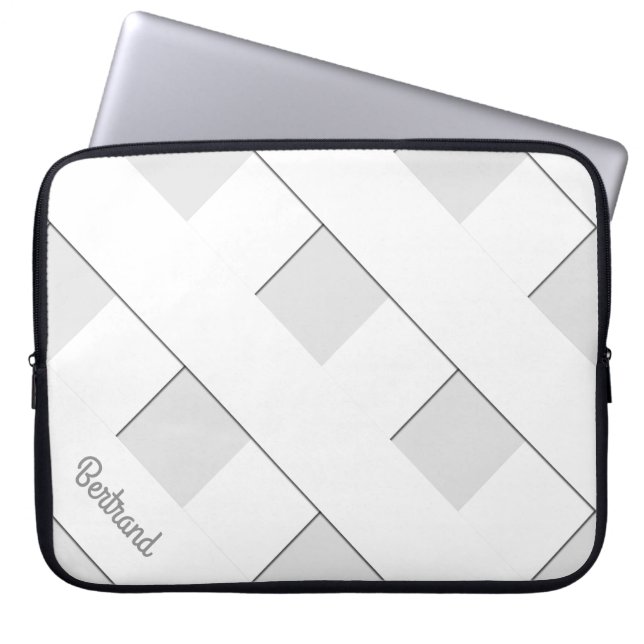 Geometric Crossing Pastel White Lines with Name Laptop Sleeve (Front)