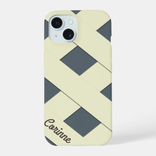 Geometric Crossing Pastel Yellow Lines with Name iPhone 15 Case