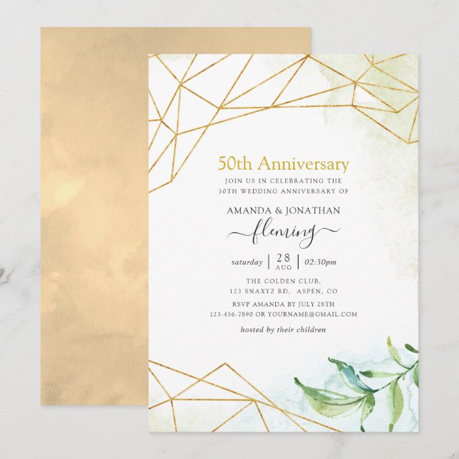 Geometric Crystal 50th Wedding Anniversary Party Invitation (Front/Back)