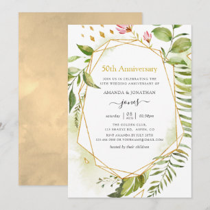 Geometric Crystal Golden 50th Wedding Anniversary Invitation