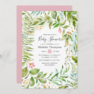 Geometric Crystal Greenery Baby Shower Invitation