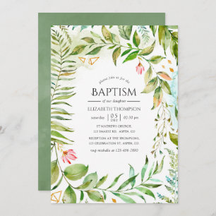 Geometric Crystal Greenery Baptism Invitation
