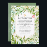 Geometric Crystal Greenery Bat Mitzvah Invitation<br><div class="desc">Greenery bat mitzvah invite with gold geometric frame and sage green watercolor wash reverse designed to be quickly and easily customised to your event specifics.</div>
