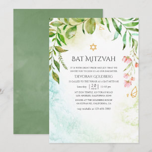 Geometric Crystal Greenery Bat Mitzvah Invitation