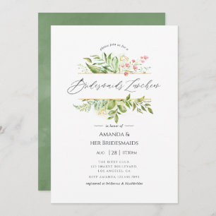 Geometric Crystal Greenery Bridesmaids Luncheon Invitation
