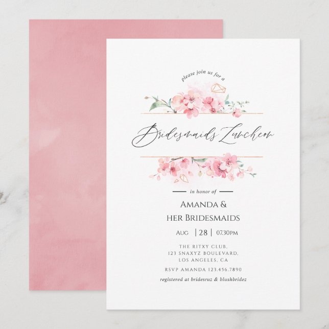 Geometric Crystal Greenery Bridesmaids Luncheon Invitation (Front/Back)