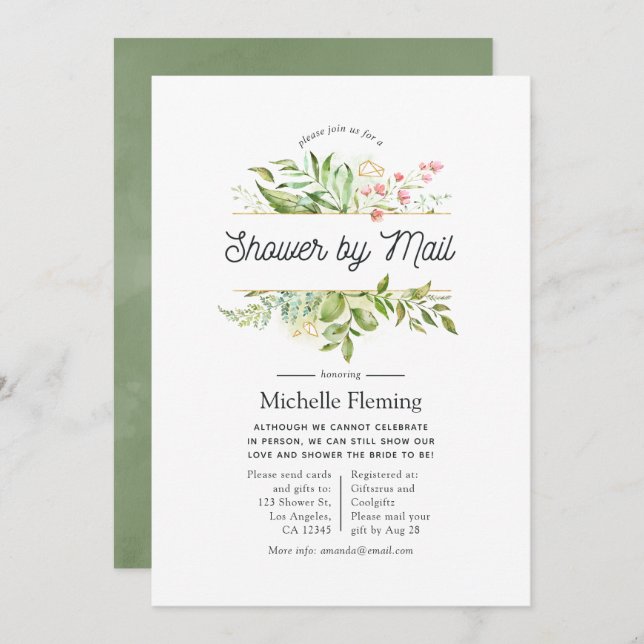 Geometric Crystal Greenery Shower by Mail Invitation (Front/Back)