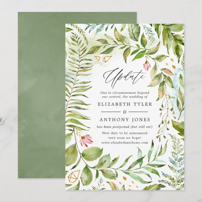 Geometric Crystal Greenery Wedding Update Invitation (Front/Back)