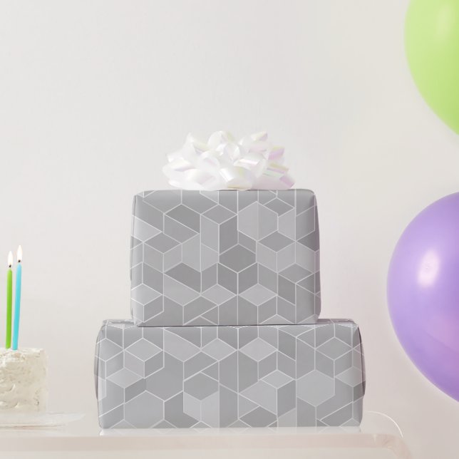 Geometric Cube Grey Silver Abstract Pattern Wrapping Paper (Party Gifts)
