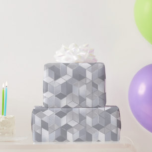 Geometric Cube Grey Silver Abstract Pattern Wrapping Paper