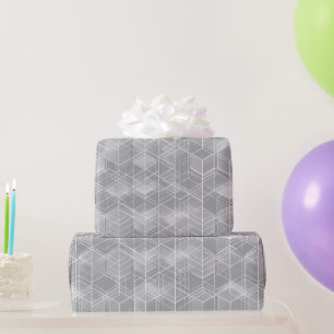 Geometric Cube Grey Silver Abstract Pattern Wrapping Paper