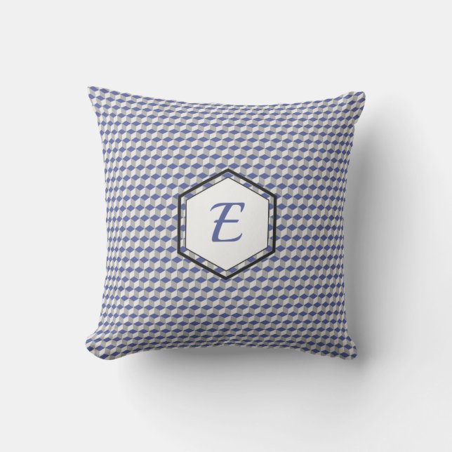 Geometric Cube Pattern in Purple, Grey & White Cushion (Front)