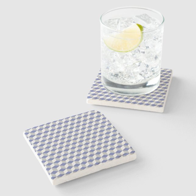 Geometric Cube Pattern in Purple, Grey & White Stone Coaster (Side)