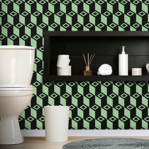 Geometric Cube Stack Black Green Wallpaper