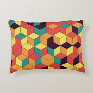 Geometric cubes, colour, seamless, vintage pattern decorative cushion