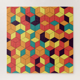 Geometric cubes, colour, seamless, vintage pattern jigsaw puzzle