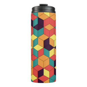 Geometric cubes, colour, seamless, vintage pattern thermal tumbler